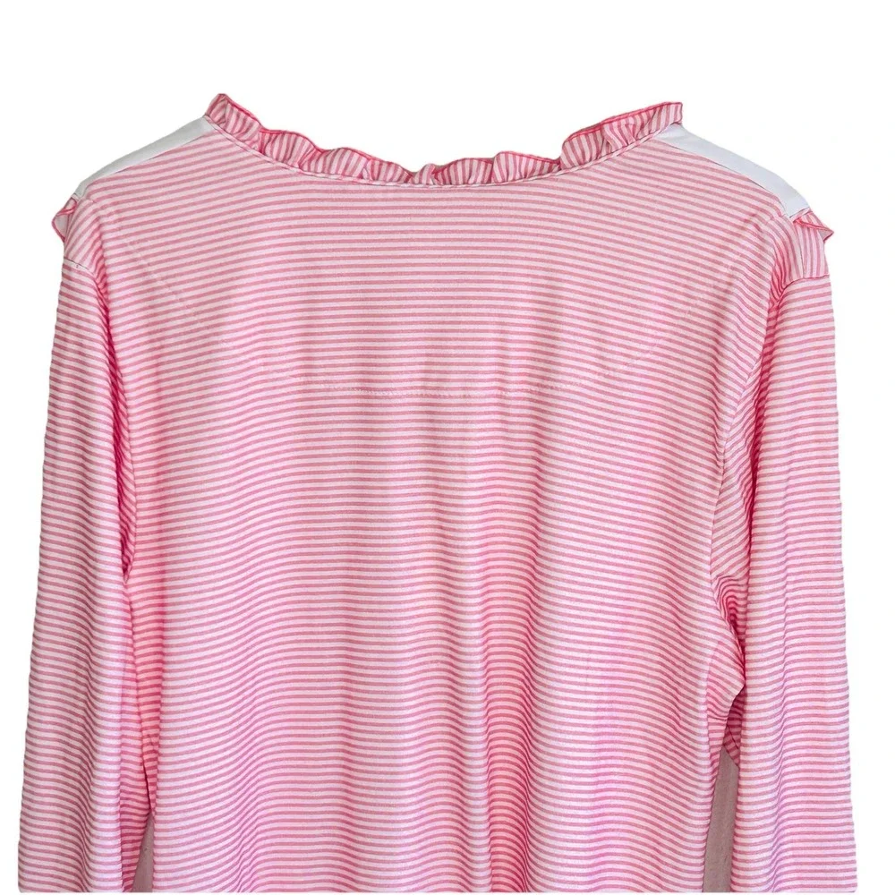 Dondolo‎ Rosina Pima Cotton Nightgown XXL Cottage Striped Pink Ruffle Midi NEW